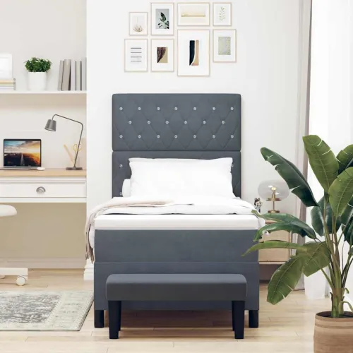 Box spring krevet Tamno siva 190 x 90 cm Baršun - Tamno siva 90 x 190 cm Kristal s dugmadima Cijena