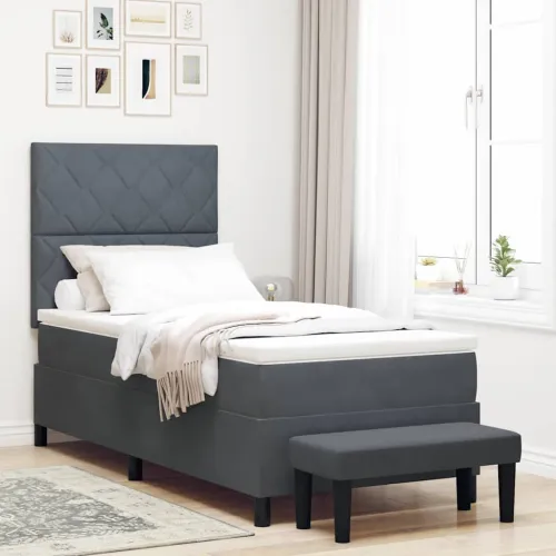Box spring krevet Tamno siva 190 x 90 cm Baršun - Tamno siva 90 x 190 cm Dizajn s rombovima Cijena
