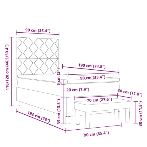 Box spring krevet Tamno siva 190 x 90 cm Baršun - Tamno siva 90 x 190 cm Dizajn s rombovima Cijena