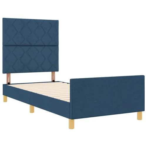 Okvir za krevet s uzglavljem Plava 100 x 200 cm tkanina - Plava 100 x 200 cm Dizajn s rombovima Cijena