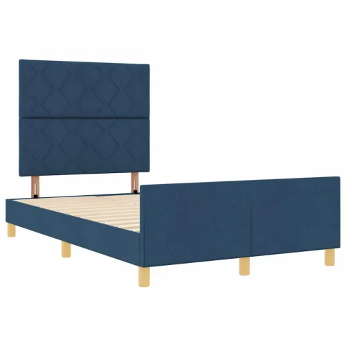 Okvir za krevet s uzglavljem Plava 120 x 200 cm tkanina - Plava 120 x 200 cm Dizajn s rombovima Cijena
