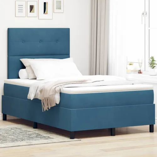 Box spring krevet Tamno plava 120 x 200 cm Baršun - Tamno plava 120 x 200 cm Prošiveno gumbima Cijena