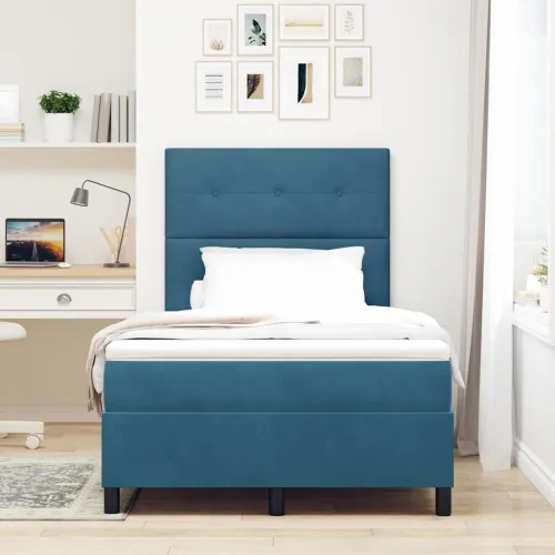 Box spring krevet Tamno plava 120 x 200 cm Baršun - Tamno plava 120 x 200 cm Prošiveno gumbima Cijena