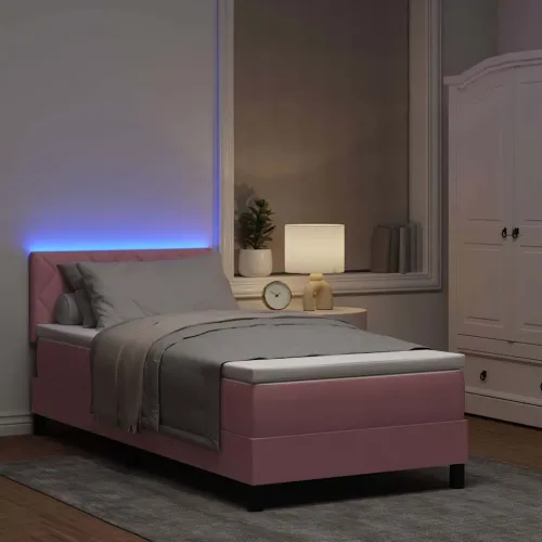 LED Box Spring Krevet Ružičasta 100 x 200 cm Baršun - Ružičasta 100 x 200 cm Dizajn s rombovima Cijena