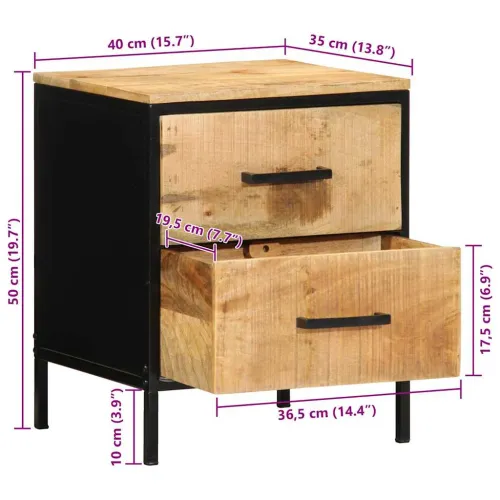 Noćni ormar Smeđa i crna 40 x 35 x 50 cm Čvrsto drvo manga - 1 Cijena