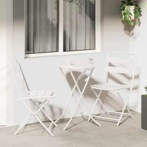 Bistro set za vrt 3 kom. Bijelo Čelik - Bijelo 2x stolica +okrugli stol Cijena
