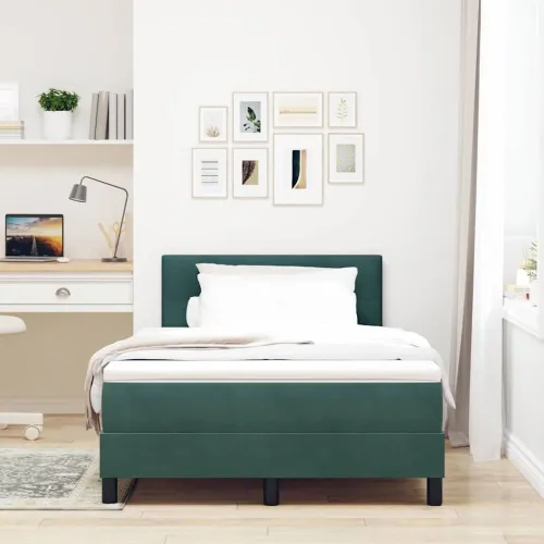 Box spring krevet Tamnozelena 120 x 190 cm Baršun - Tamnozelena 120 x 190 cm Prošiveno gumbima Cijena