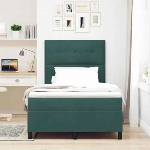 Box spring krevet Tamnozelena 120 x 190 cm Baršun - Tamnozelena 120 x 190 cm Prošiveno gumbima Cijena