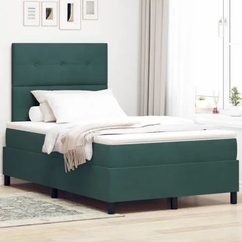 Box spring krevet Tamnozelena 120 x 190 cm Baršun - Tamnozelena 120 x 190 cm Prošiveno gumbima Cijena