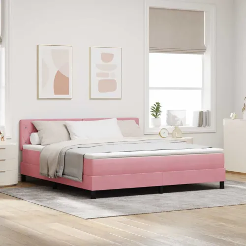 LED Box Spring Krevet Ružičasta 180 x 200 cm Baršun - Ružičasta 180 x 200 cm Kristal s dugmadima Cijena