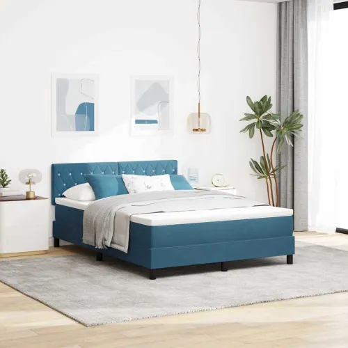 Box spring krevet Tamno plava 140 x 200 cm Baršun - Tamno plava 140 x 200 cm Kristal s dugmadima Cijena