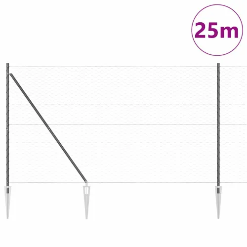 Heksagonalna ograda s stubom 25 x 1,6 m Čelik premazan PVC-om - 25 x 1,6 m (mreža 50 mm) Siva Cijena