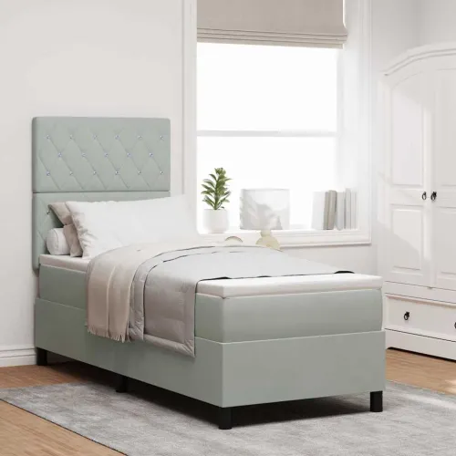 Box spring krevet Svijetlo siva 80 x 200 cm Baršun - Svjetlosiva 80 x 200 cm Kristal s dugmadima Cijena