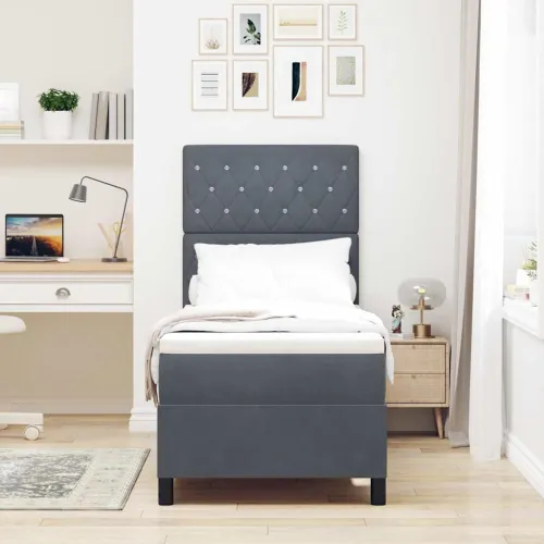 Box spring krevet s madracem Tamno siva 80 x 200 cm Baršun - Tamno siva 80 x 200 cm Kristal s dugmadima Cijena