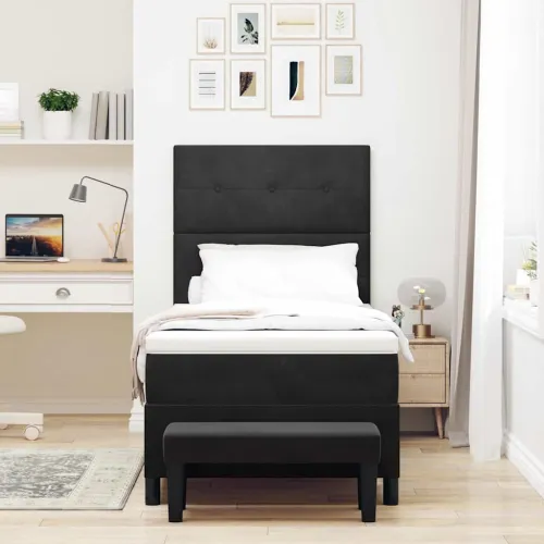 Box spring krevet s uzglavljem Crna 200 x 80 cm Baršun - Crna 80 x 200 cm Prošiveno gumbima Cijena