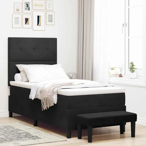 Box spring krevet s uzglavljem Crna 200 x 80 cm Baršun - Crna 80 x 200 cm Prošiveno gumbima Cijena
