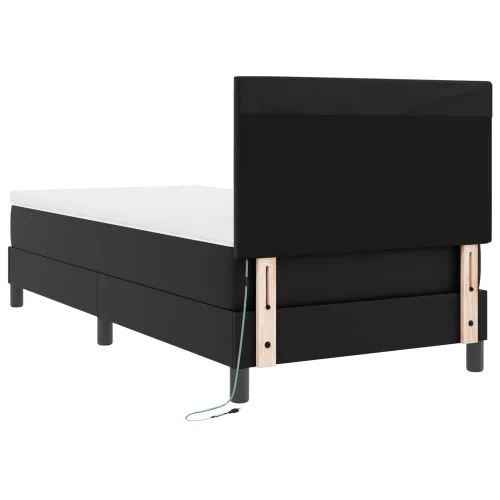 Box spring krevet Crna 90 x 190 cm Umjetna koža - Crna 90 x 190 cm Jednostavan dizajn s LED Cijena