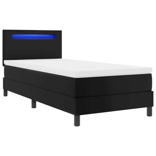 Box spring krevet Crna 90 x 190 cm Umjetna koža - Crna 90 x 190 cm Jednostavan dizajn s LED Cijena
