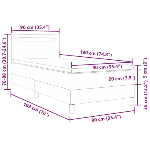 Box spring krevet Crna 90 x 190 cm Umjetna koža - Crna 90 x 190 cm Jednostavan dizajn s LED Cijena