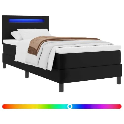Box spring krevet Crna 90 x 190 cm Umjetna koža - Crna 90 x 190 cm Jednostavan dizajn s LED Cijena