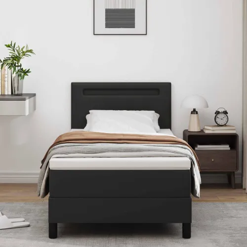 Box spring krevet Crna 90 x 190 cm Umjetna koža - Crna 90 x 190 cm Jednostavan dizajn s LED Cijena