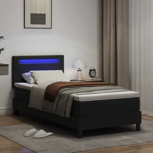 Box spring krevet Crna 90 x 190 cm Umjetna koža - Crna 90 x 190 cm Jednostavan dizajn s LED Cijena