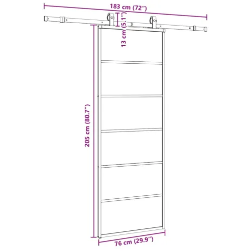 Klizna vrata s priborom crna 76 x 205 cm od ESG stakla - 76 x 205 cm (klizna vodilica od 183 cm) 5 vodoravnih šipki Cijena