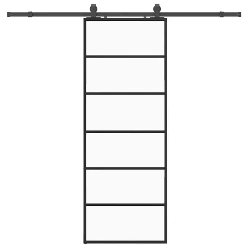 Klizna vrata s priborom crna 76 x 205 cm od ESG stakla - 76 x 205 cm (213 cm sliding rail) 5 vodoravnih šipki Cijena