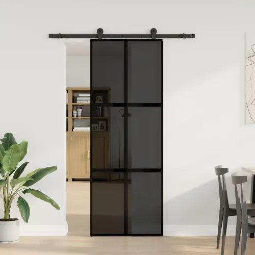 Klizna vrata s priborom 76 x 205 cm kaljeno staklo i aluminij - 76 x 205 cm (152.5 cm) Tamna prozirna Tamna prozirna Cijena
