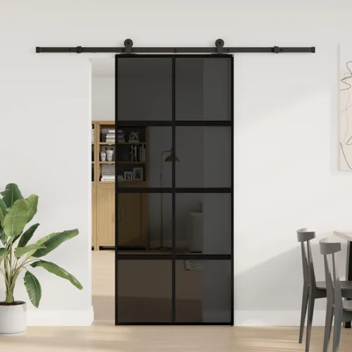Klizna vrata s priborom 90 x 205 cm kaljeno staklo i aluminij - 90 x 205 cm (213.5 cm) Tamna prozirna Cijena