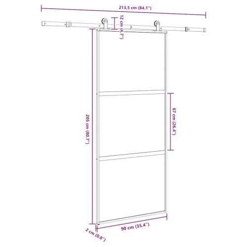 Klizna vrata s priborom 90 x 205 cm kaljeno staklo i aluminij - 90 x 205 cm (213.5 cm) matt matt Cijena