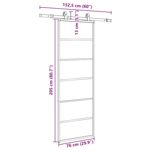 Klizna vrata s priborom crna 76 x 205 cm od ESG stakla - 76 x 205 cm (152.5 cm sliding rail) 5 vodoravnih šipki Cijena