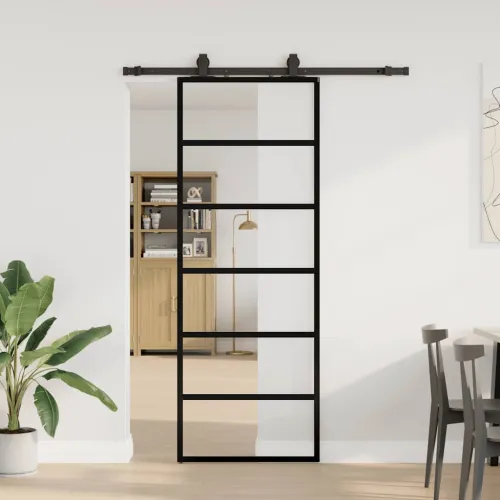 Klizna vrata s priborom crna 76 x 205 cm od ESG stakla - 76 x 205 cm (152.5 cm sliding rail) 5 vodoravnih šipki Cijena