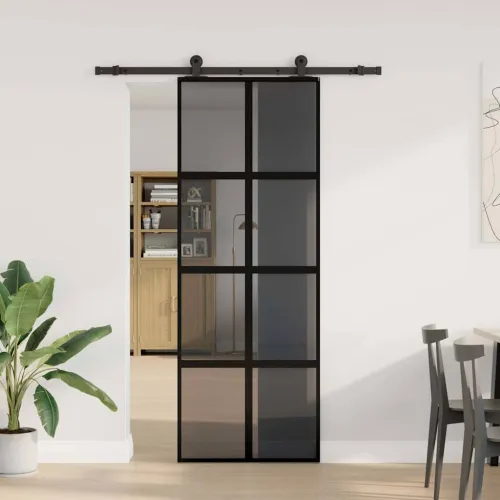 Klizna vrata s priborom 76 x 205 cm kaljeno staklo i aluminij - 76 x 205 cm (152.5 cm) Tamna prozirna Cijena