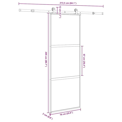 Klizna vrata s priborom 76 x 205 cm kaljeno staklo i aluminij - 76 x 205 cm (213.5 cm) matt matt Cijena