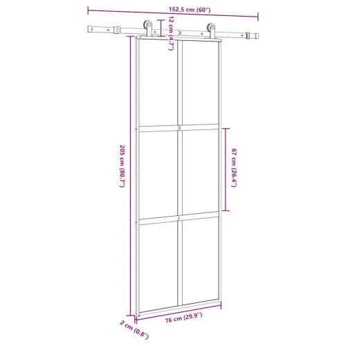 Klizna vrata s priborom 76 x 205 cm kaljeno staklo i aluminij - 76 x 205 cm (152.5 cm) matt matt Cijena