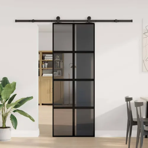 Klizna vrata s priborom 76 x 205 cm kaljeno staklo i aluminij - 76 x 205 cm (213.5 cm) Tamna prozirna Cijena