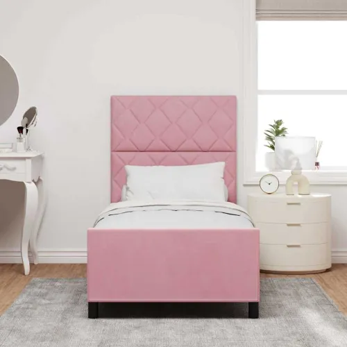 Box spring krevet Ružičasta 90 x 200 cm Baršun - Ružičasta 90 x 200 cm Dizajn s rombovima Cijena