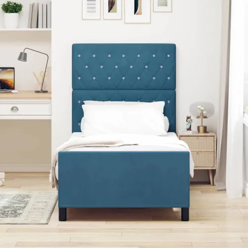 Box spring krevet Tamno plava 90 x 190 cm Baršun - Tamno plava 90 x 190 cm Kristal s dugmadima Cijena