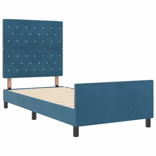 Box spring krevet Tamno plava 90 x 190 cm Baršun - Tamno plava 90 x 190 cm Kristal s dugmadima Cijena