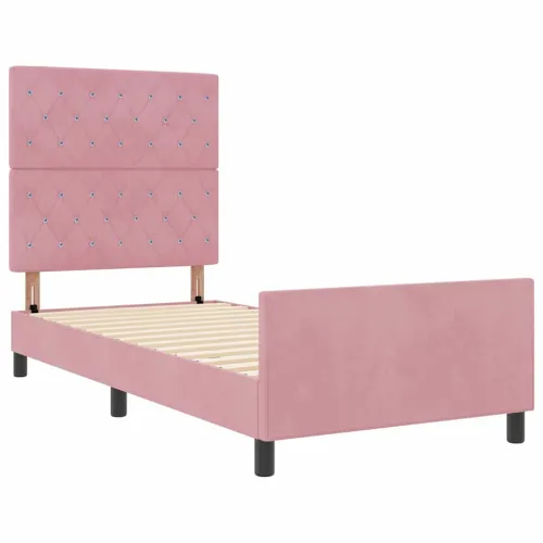 Box spring krevet Ružičasta 90 x 190 cm Baršun - Ružičasta 90 x 190 cm Kristal s dugmadima Cijena