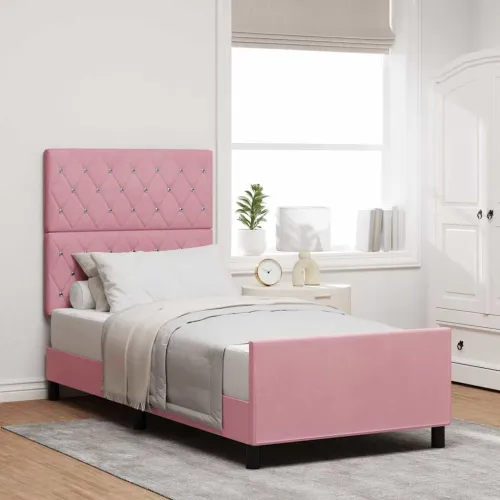 Box spring krevet Ružičasta 90 x 190 cm Baršun - Ružičasta 90 x 190 cm Kristal s dugmadima Cijena