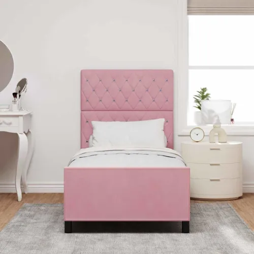Box spring krevet Ružičasta 90 x 190 cm Baršun - Ružičasta 90 x 190 cm Kristal s dugmadima Cijena