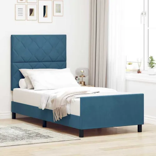 Box spring krevet Tamno plava 90 x 190 cm Baršun - Tamno plava 90 x 190 cm Dizajn s rombovima Cijena