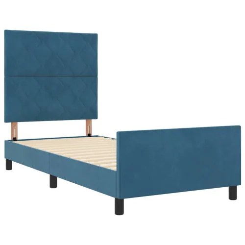 Box spring krevet Tamno plava 90 x 190 cm Baršun - Tamno plava 90 x 190 cm Dizajn s rombovima Cijena