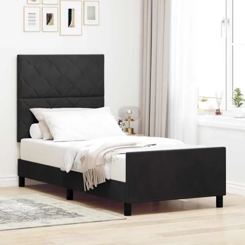 Box spring krevet s uzglavljem Crna 90 x 200 cm Baršun - Crna 90 x 200 cm Dizajn s rombovima Cijena