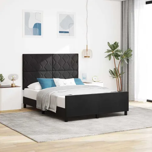Box spring krevet s uzglavljem Crna 140 x 190 cm Baršun - Crna 140 x 190 cm Dizajn s rombovima Cijena