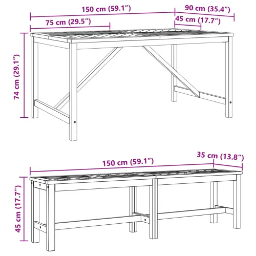 Vrtni set za objed 5 kom. Smeđa Čvrsto drvo akacije - 150 cm 2x klupa (180 cm) + 2x stolica + stol Cijena