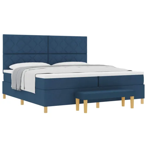 Box spring krevet s uzglavljem Plava 200 x 200 cm tkanina - Plava 200 x 200 cm Dizajn s rombovima Cijena