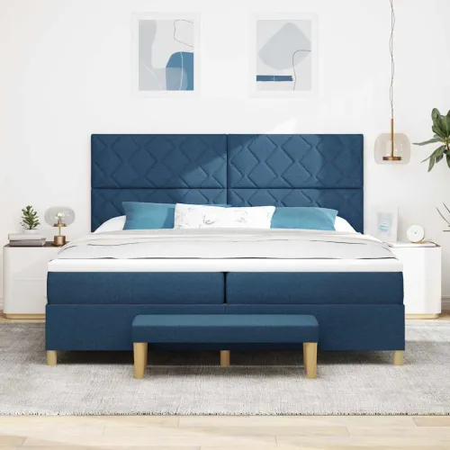 Box spring krevet s uzglavljem Plava 200 x 200 cm tkanina - Plava 200 x 200 cm Dizajn s rombovima Cijena